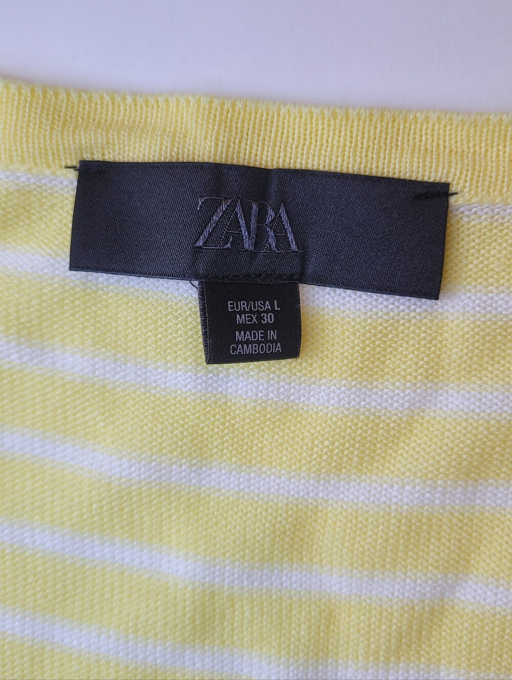 Zara Yellow White Striped Linen Blend Knit Scoop Neck Tee L - Picture 2 of 13